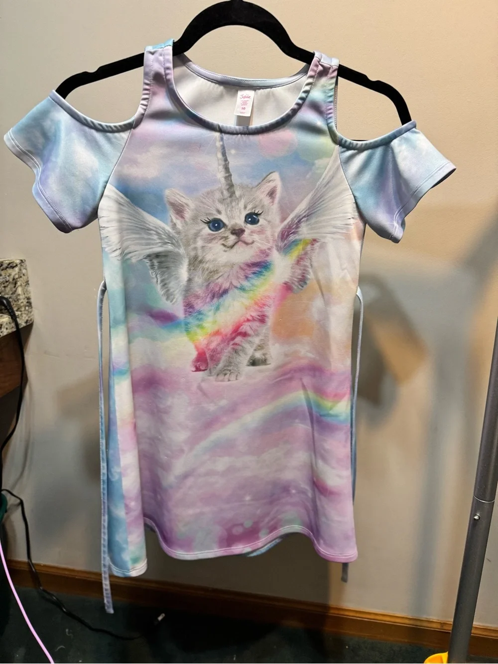 Justice Pastel Rainbow Kitty Cold-Shoulder Tee Dress
